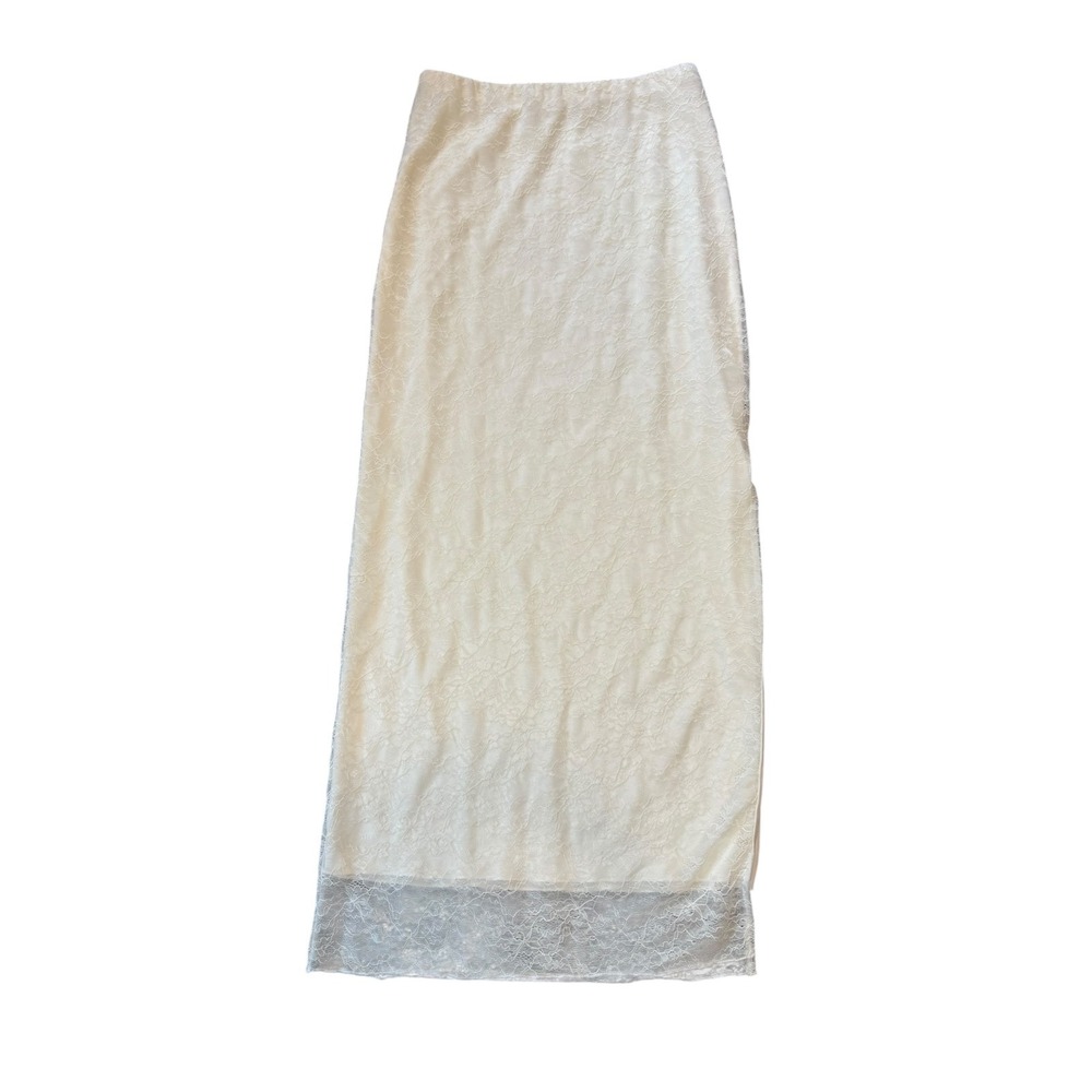 BP. Nordstrom Ivory Floral Lace Maxi Skirt Cream Sheer Hem Small NEW